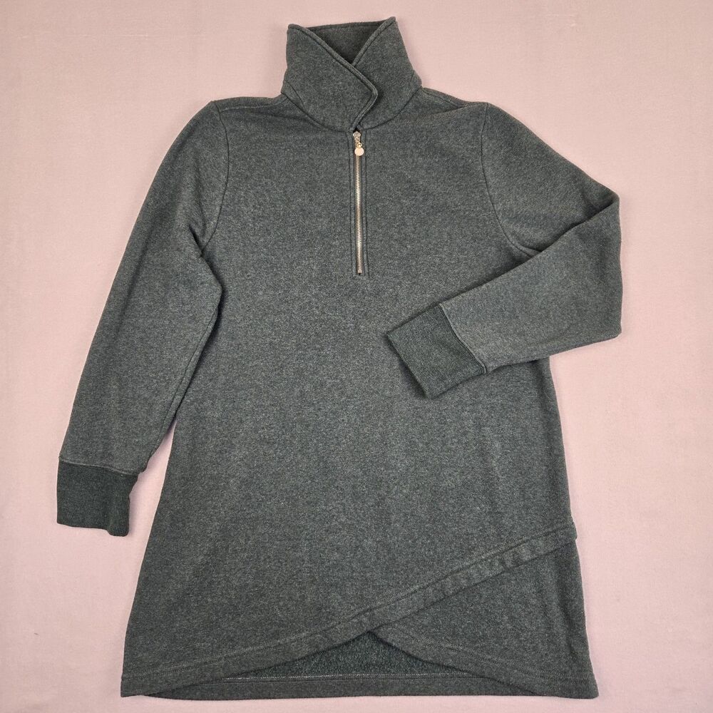 Soft Surroundings Tunic Sweater Dress Size Medium Gray 1/4 Zip Neck Cotton Blend